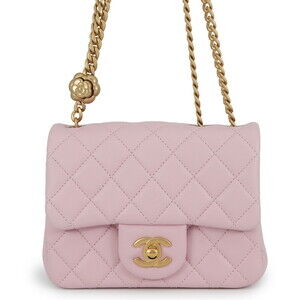 CHANEL Chain Shoulder Bag Mini Matelasse Coco Mark Camellia Lambskin AS4040